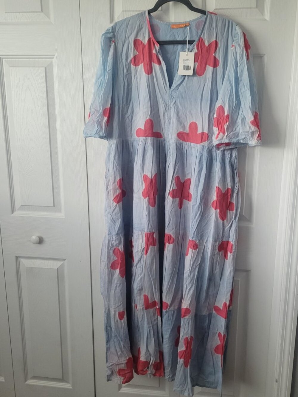 NWT OLIPHANT Puff Sleeve Maxi Dress in Mela Blue Size XXL